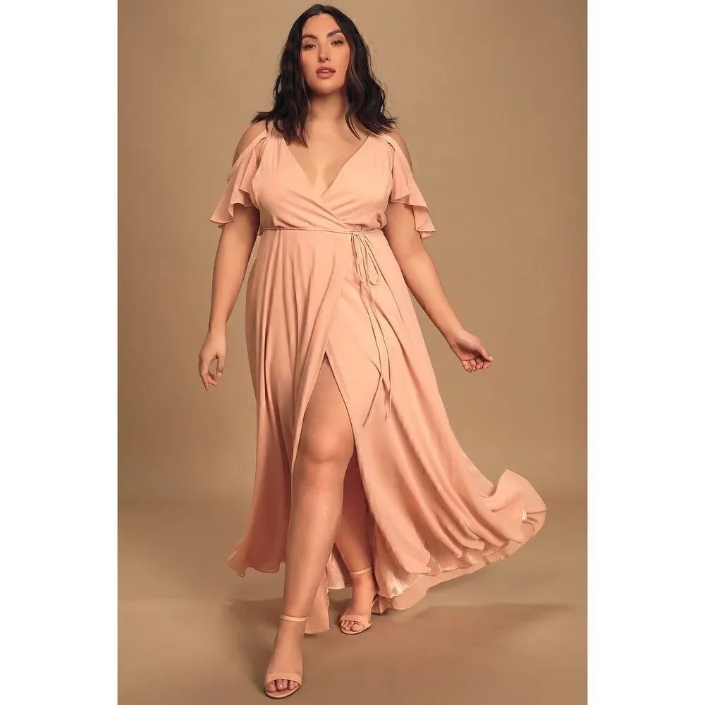lulus easy listening blush pink cold shoulder wrap maxi dress 1xl wedding party